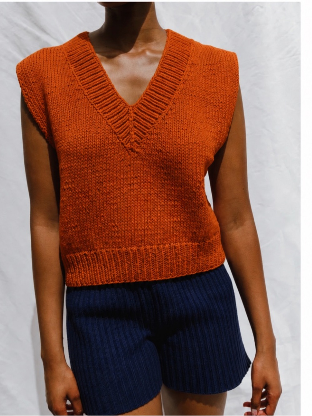 Jaggery London Lunes V Neck Sweater Vest Small Organic Cotton Orange